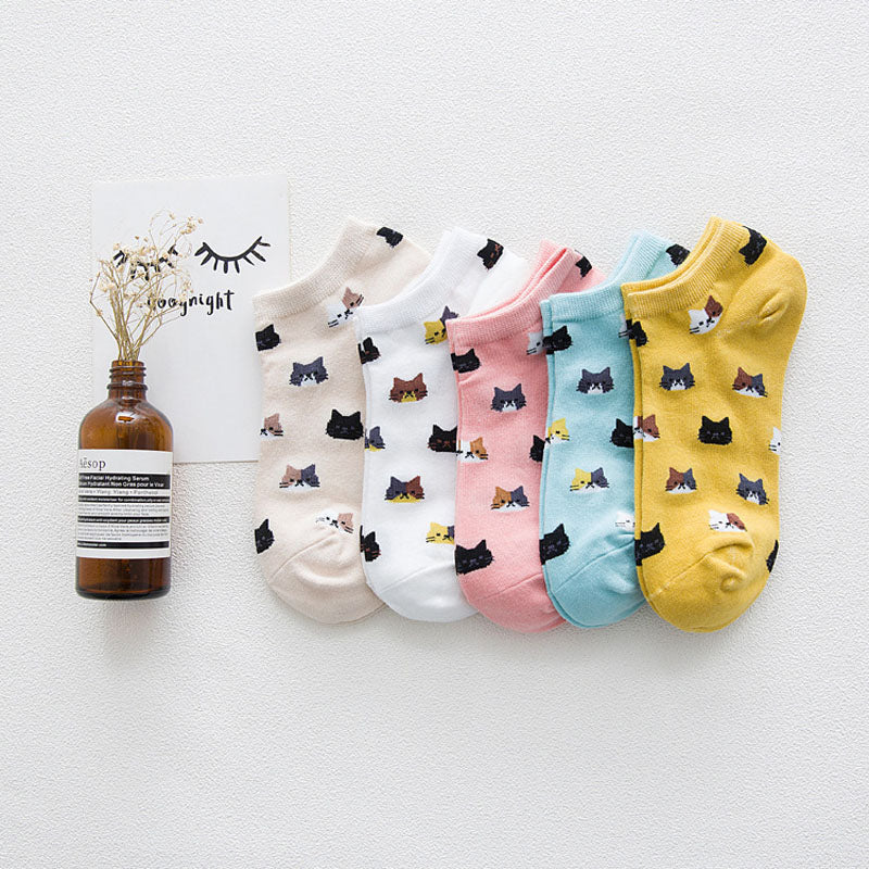 5er-Pack Katzenmuster-Socken