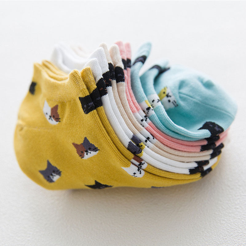 5er-Pack Katzenmuster-Socken