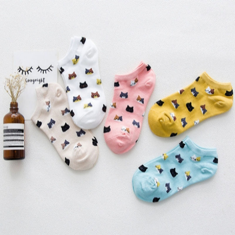 5er-Pack Katzenmuster-Socken