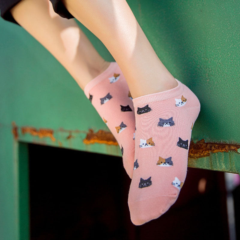 5er-Pack Katzenmuster-Socken