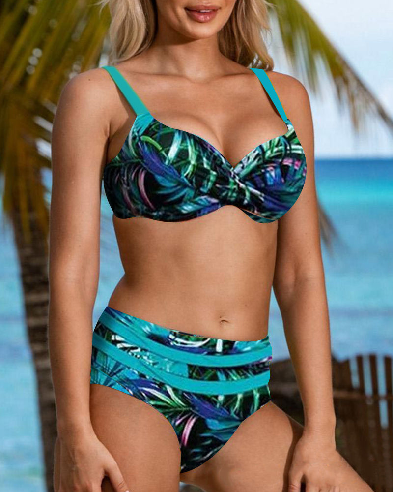Connie - Blattdruck Hohe Taille Bikini