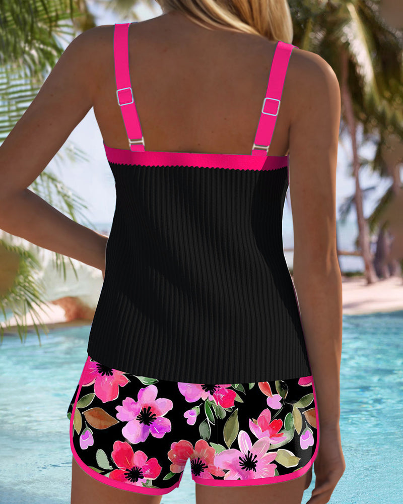 Lenny | Schwarzer floraler Tankini mit Strandshorts | Letzter Tag 80 % Rabatt!
