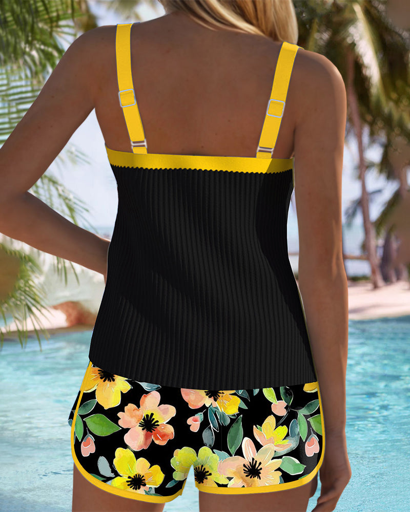 Lenny | Schwarzer floraler Tankini mit Strandshorts | Letzter Tag 80 % Rabatt!