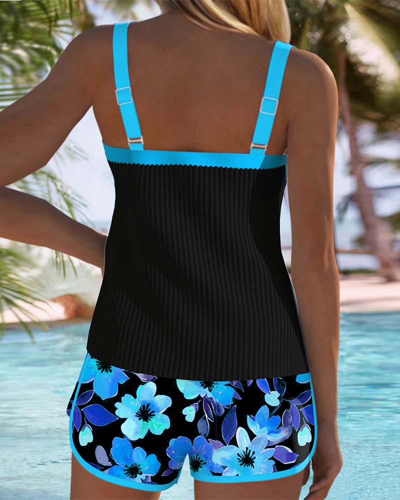 Lenny | Schwarzer floraler Tankini mit Strandshorts | Letzter Tag 80 % Rabatt!