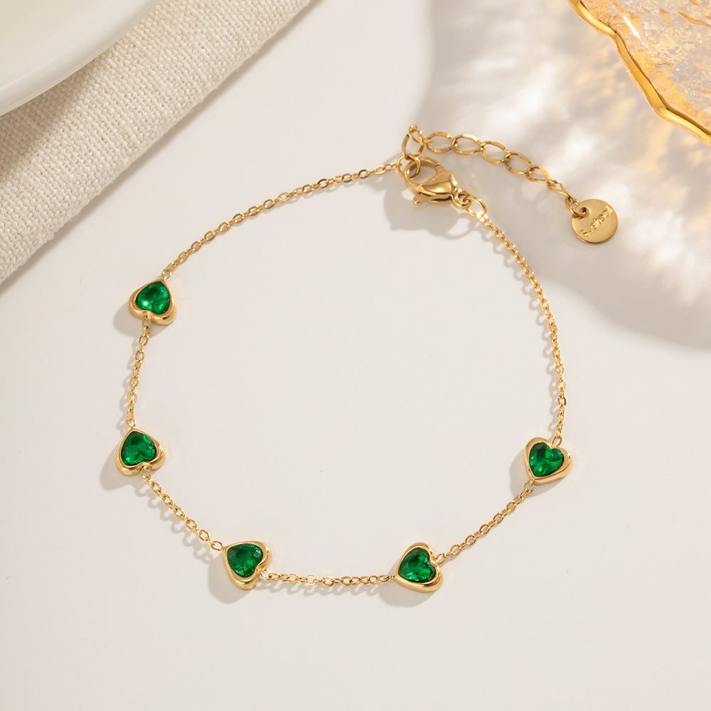 Francia™ | Armband mit grünen Herzen aus vergoldetem Stahl