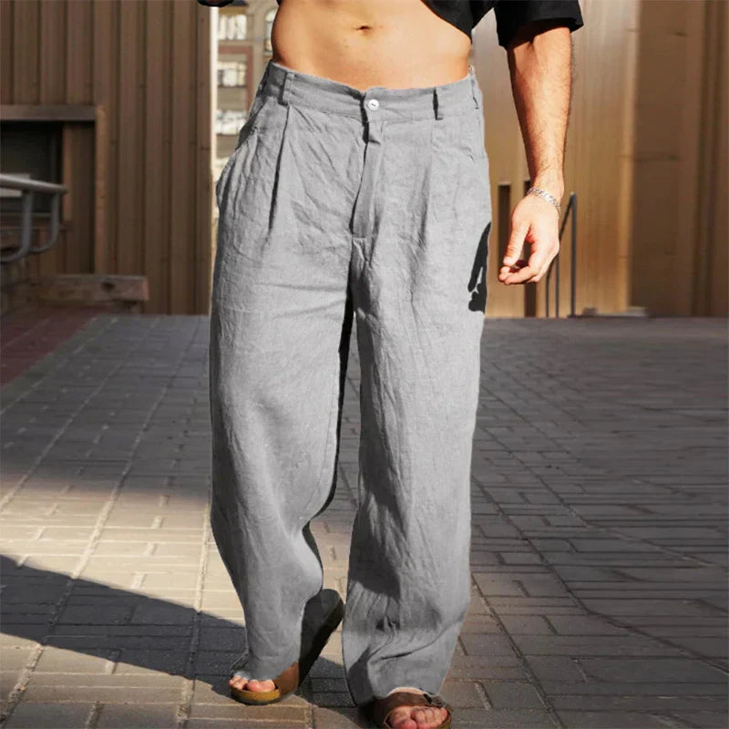 LEINEN-HOSE MIT WEITEM BEIN