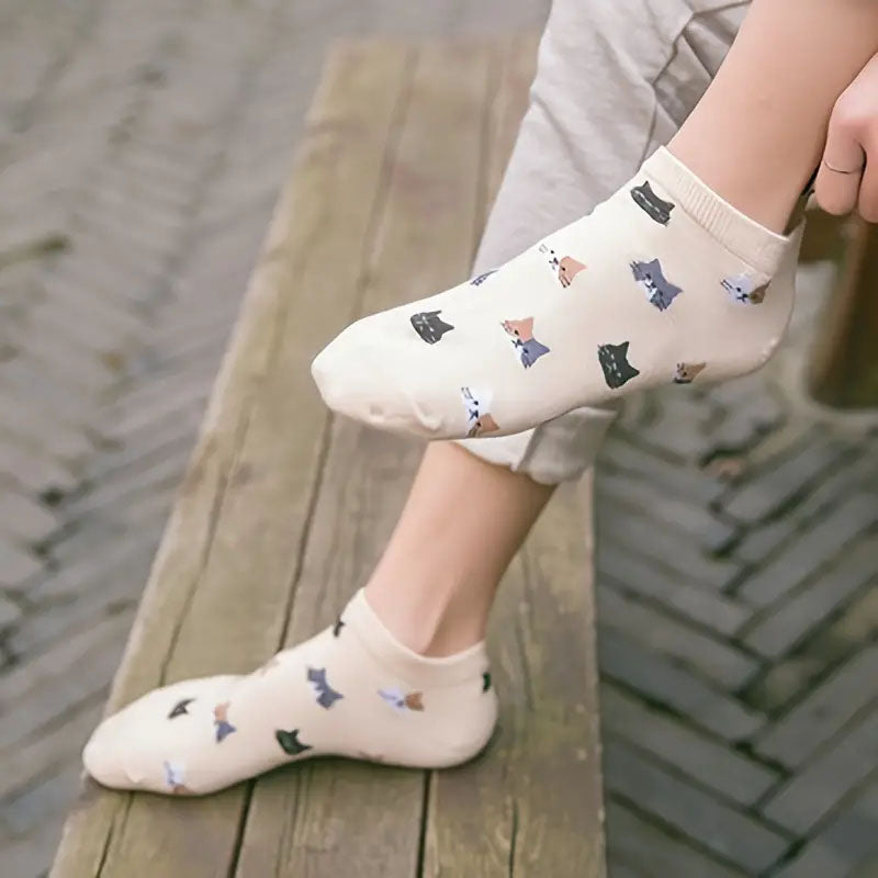 5er-Pack Katzenmuster-Socken