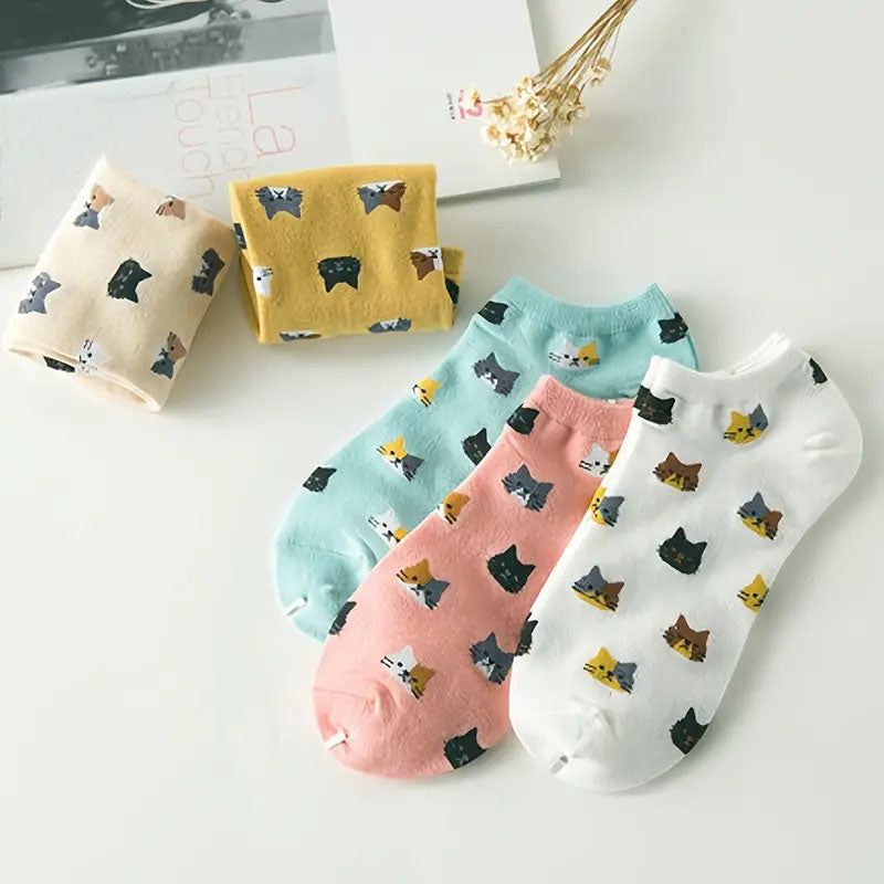 5er-Pack Katzenmuster-Socken