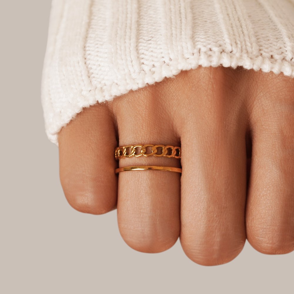 Bague superposée en chaîne d'or
