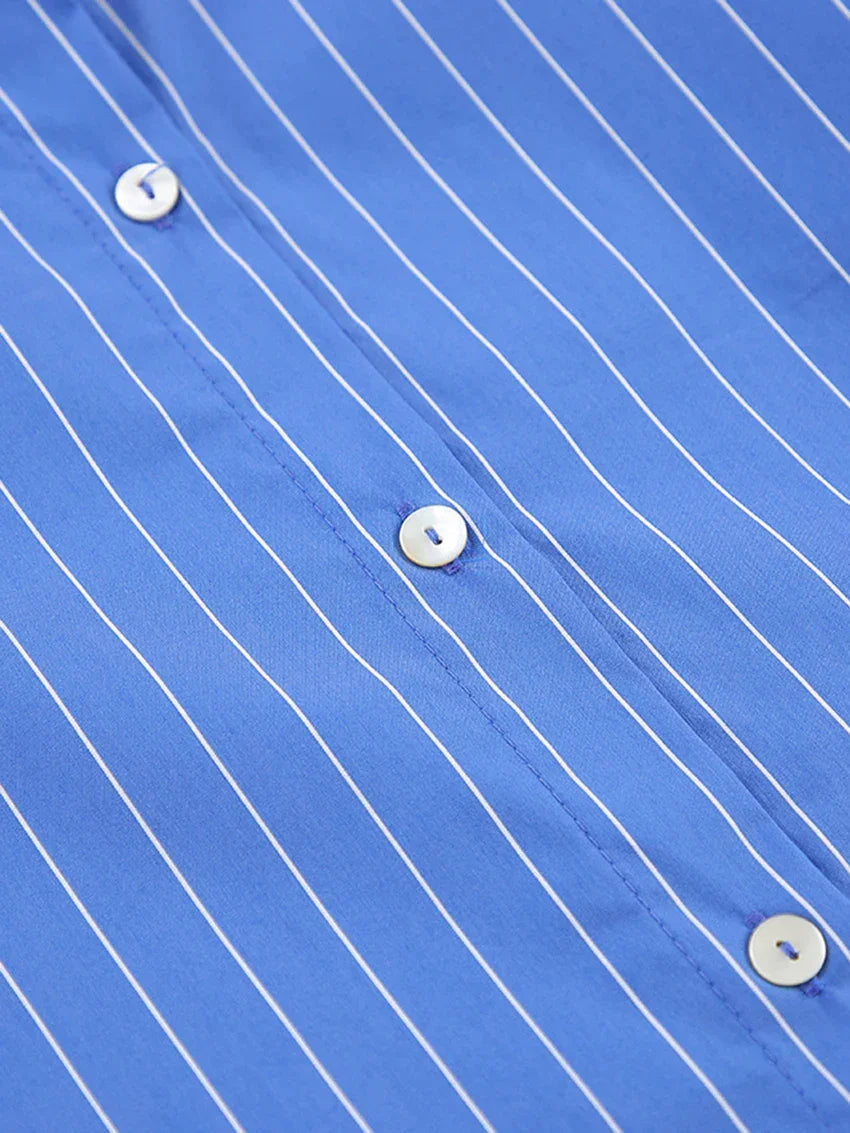 Nadine │Blau-weiß gestreiftes Pyjama-Set