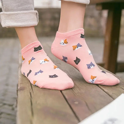 5er-Pack Katzenmuster-Socken