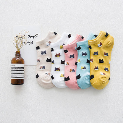 5er-Pack Katzenmuster-Socken