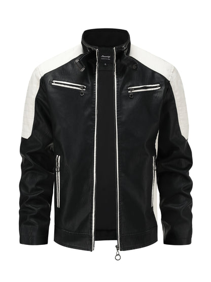 Herren Fashion Color Block Motorradjacke