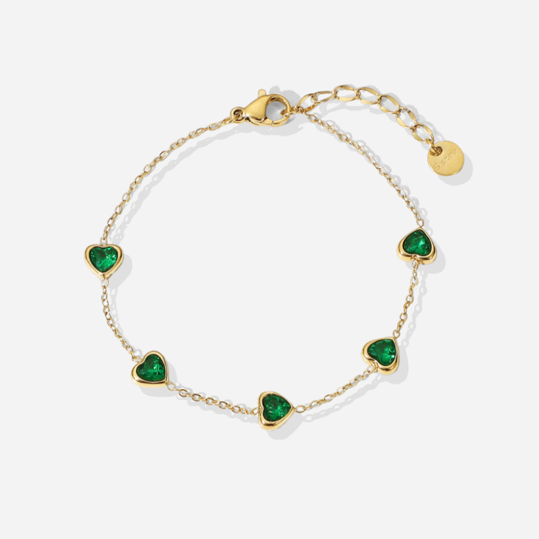 Francia™ | Armband mit grünen Herzen aus vergoldetem Stahl