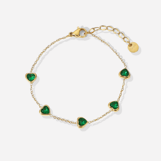 Francia™ | Armband mit grünen Herzen aus vergoldetem Stahl