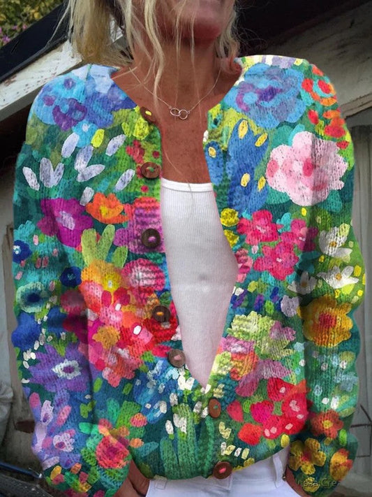 Liebenswerter Damen-Cardigan - Blumenmuster, Gemütlich & Stilvoll