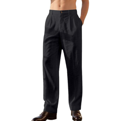 LEINEN-HOSEN MIT WEITEM BEIN