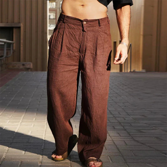 LEINEN-HOSE MIT WEITEM BEIN