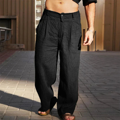 LEINEN-HOSE MIT WEITEM BEIN