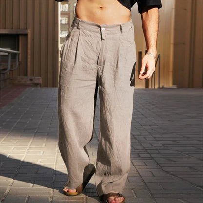 LEINEN-HOSE MIT WEITEM BEIN