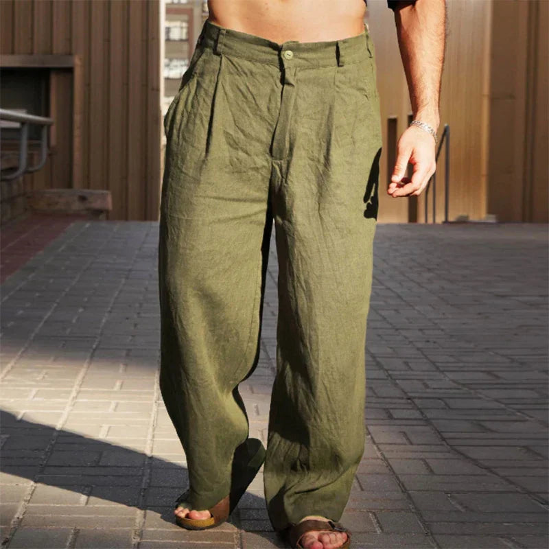 LEINEN-HOSE MIT WEITEM BEIN