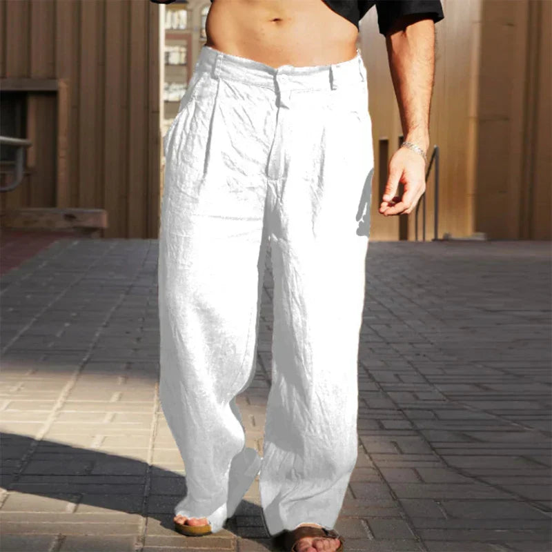 LEINEN-HOSE MIT WEITEM BEIN