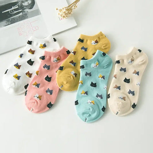 5er-Pack Katzenmuster-Socken
