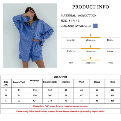 Nadine │Blau-weiß gestreiftes Pyjama-Set